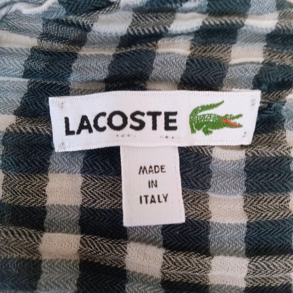 Lacoste Black & White Cotton Long Scarf Made In Italy EUC - Picture 4 of 6